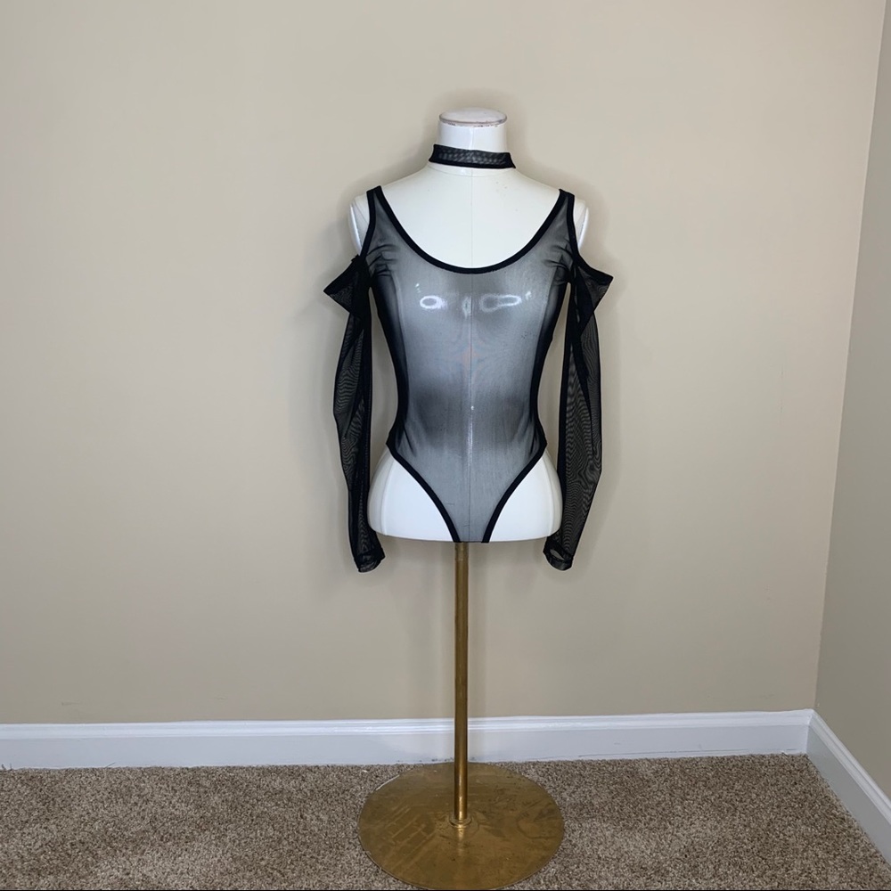 Go Sheer Cold Shoulder Thong Bodysuit